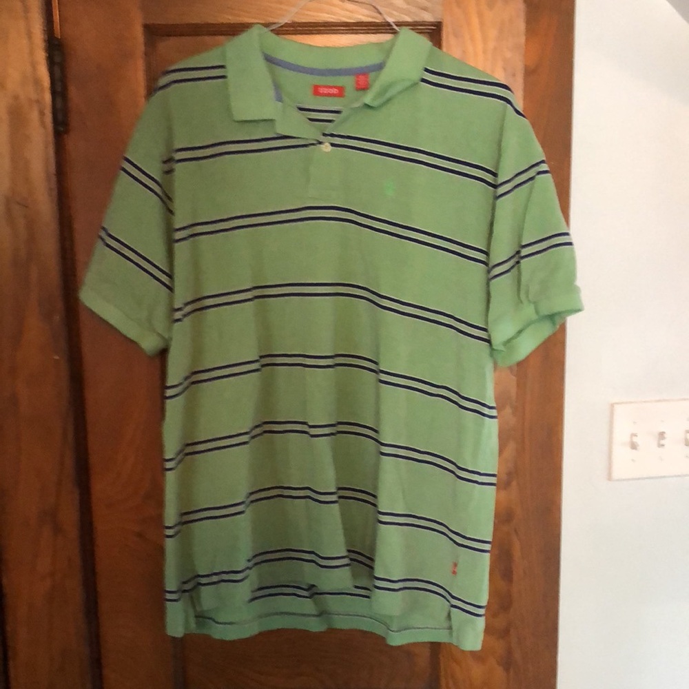 Izod Men’s XXL Polo Shirt Green with blue stripes